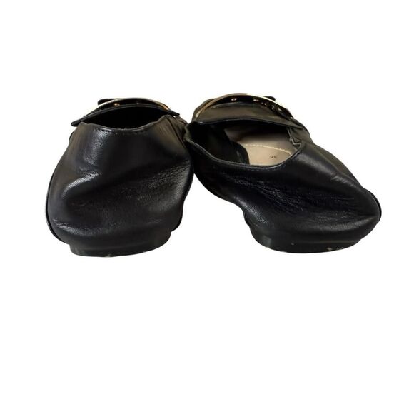 Zara Black Leather Loafers Gold Metal Buckle Square Toe Shoes Size 7.5 US - Picture 6 of 11